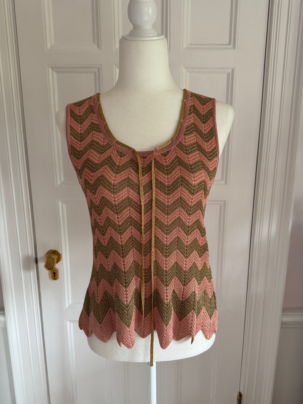 Missoni Pink and Gold Zigzag Knit Tank